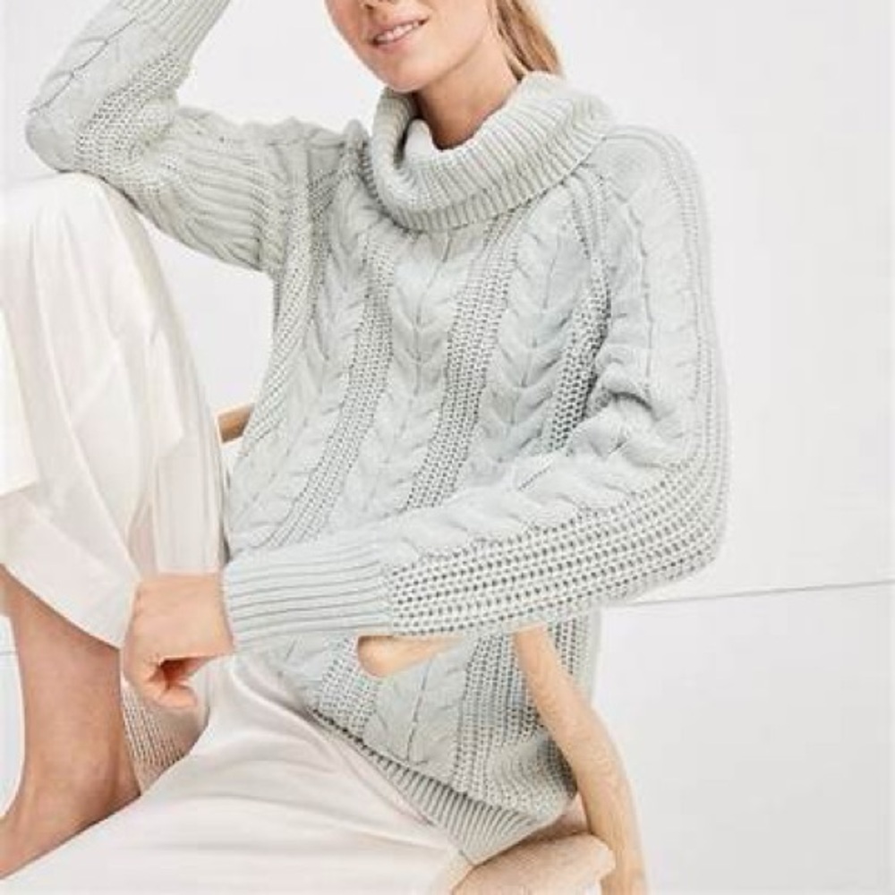 NWT Haven Well Within Cotton Chunky  Cableknit Cowl Neck Sweater M
